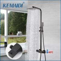 【LZ】▬┅๑  KEMAIDI-Termostático Temperatura Chuveiro Torneira Set Black Bathroom Set Wall Mount Chuvas Chuveiro Mixer Faucet System 38 °