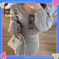 【Fast Delivery ?】2 Pieces Women Knitted Sweater Suit Long Sleeves V-neck Tops High Waist Bodycon Skirt Two Piece Set