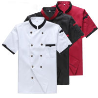 Summer Man Short Sleeve Chef Uniforms Kitchen Restaurant Cook Jacket Double Breasted Bakery Apron Cap Work Clothes Cooking