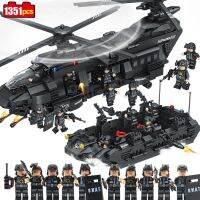 HOT!!!♂☼ pdh711 1351pcs SWAT Police series black helicopter small particle bricks Children gift puzzle set toys