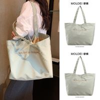 Summer green large-capacity commuter tote bag women 2023 new one-shoulder casual simple Oxford cloth canvas bag 【QYUE】