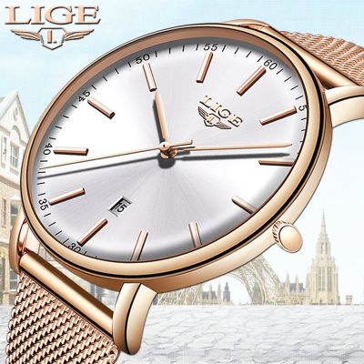 （A Decent035） LIGE Enginefashion LadiesUltra-ThinWristwatchClock