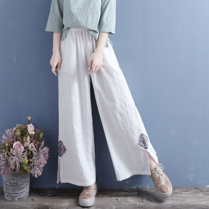 Button Front Wide Leg Pants Casual Loose Pants For Spring Summer