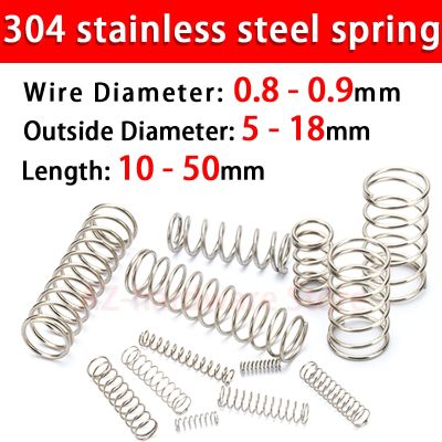 304 Stainless Steel Compression Spring Return Spring Steel Wire Diameter 0.8~0.9mm Outside Diameter 5~18mm  10 Pcs Electrical Connectors