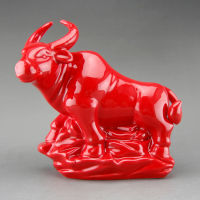 Seramik Merah Dua Belas Zodiak Ox Ornamen Gaya Cina เดสก์ท็อป Perabot Pejabat Kraf Lembu Kota Changota Hong Ox