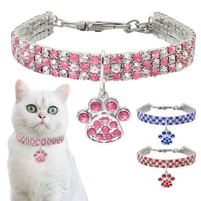 [HOT!] Diamond Inlaid Pet Cat Collar Pets Shiny Crystal Elastic Cats Collars Footprints Accessories For Kitten Dog Collar Cat Necklace