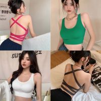 Hot Girl Sexy Beauty Back Knitted Small Tank Top Vest Womens Inner Wear Summer Underwired Padded Outer Wear Underwear Top
