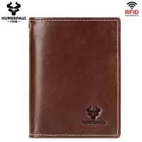 HUMERPAUL Mens Bifold Wallet Genuine Leather Classic Male RFID Credit Card Holder Purse High Quality Clutch Money Bag Slim