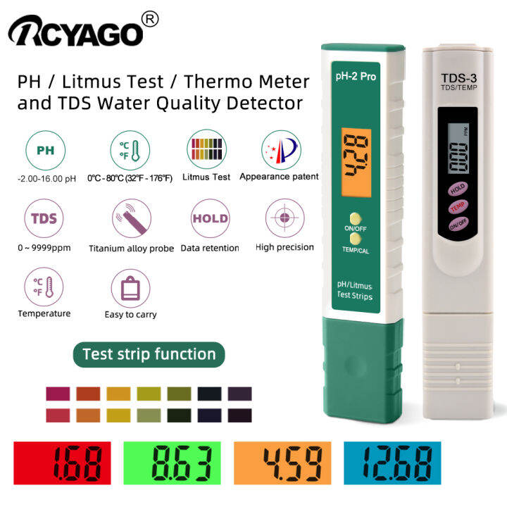 rcyago-ph-อุณหภูมิเครื่องทดสอบคุณภาพน้ำ-เครื่องวัดลิตมัสแบบพกพา-มิเตอร์-tds-เครื่องทดสอบคุณภาพน้ำแบบพกพาสำหรับน้ำดื่ม-สระว่ายน้ำ-ตู้ปลา