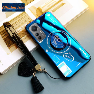 Gloden tree For Xiaomi 12 12 Pro Case Camera Pattern + Stand + Beautiful Tassel Hand Strap Protective Back Cover Couple Cases