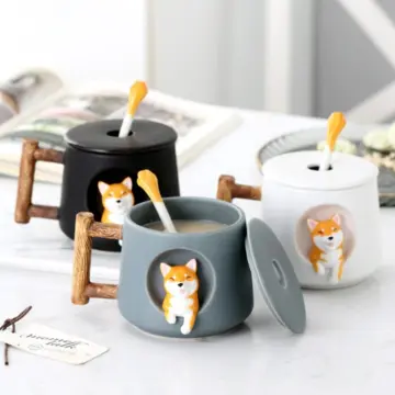 Kawaii Hamster Mugs Creative Cartoon Ceramic Coffee Cup With Lid Spoon Cute  Personality Mugs Office Milk Tea Breakfast Water Cup