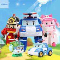 JUNNYA ตุ๊กตา Kado Ulang Tahun Robocar Poli 6สไตล์เกาหลีเด็กหญิงเด็กชายของเล่นแปลงร่างเป็นรถบรรทุกของเล่นรถหุ่นยนต์ตุ๊กตาขยับแขนขาได้ของเล่นเด็ก