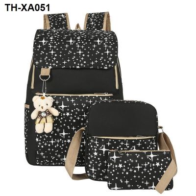 Han edition of backpack backpack bag three-piece girls high school students bear printed LOGO