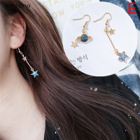 Jettingbuy】ลดกระหน่ำต่างหูหยดยาวห้อยพระจันทร์สีฟ้าเครื่องประดับ Anting Giwang ดาวเคราะห์สำหรับผู้หญิง