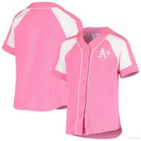 Embroidery Most popular MLB HT1 2023 MLB Oakland Athletics Pink Button-Down Jersey Baseball Cardigan Tshirts Sports Tops Plus Size TH1