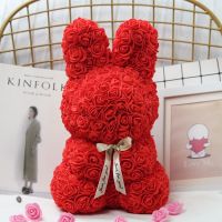 【DT】 hot  25cm Immortal Rose Rabbit Valentines Day Gift Bunny Easter Party DIY Simulation Flower Happy Easter Day Party Decor Kids Favor