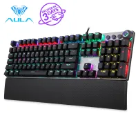 AULA F2058/F2088 Mechanical Gaming Keyboard 108 Keys with Removable Wrist Rest PBT Keycaps Multimedia Knob, Marco Programming Metal Panel LED Rainbow Backlit Keyboard for PC Gamers