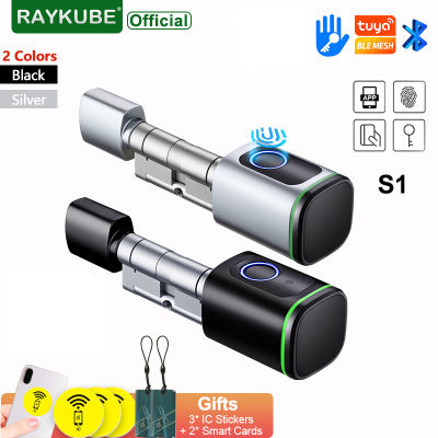 RAYKUBE S1 Tuya BLE TT ล็อคสมาร์ทล็อคประตูอิเล็กทรอนิกส์ที่มี DIY กระบอก Core ลายนิ้วมือ APP คีย์ IC บัตรปลดล็อคสำหรับบ้านโรงแรม