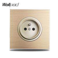 ✆ Wallpad L6 Gold French Wall Socket 16A Electric Power Outlet Gold Brushed Aluminum Metal Panel