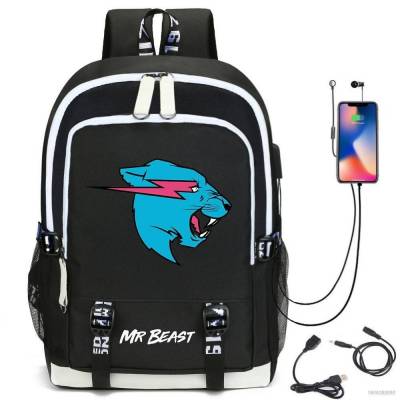 HZ Mr Beast backpack Outdoor bag Primary junior high school students schoolbag large capacity Charging Travel bag ZH