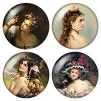 Vintage Lady Girls Retro Oil paintings 12mm/16mm/18mm/25mm Round photo glass cabochon demo flat back Making findings Drawing Painting Supplies