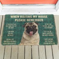 Please Remember Pug Dogs House Rules Doormat Decor Print Carpet Soft Flannel Non-Slip Doormat for Bedroom Porch