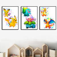 Pokemon Anime Pocket Monsters Video Game Watercolor Art Poster Pikachu Canvas Painting Kids Room Dorm Home Wall Decor Mural Gift