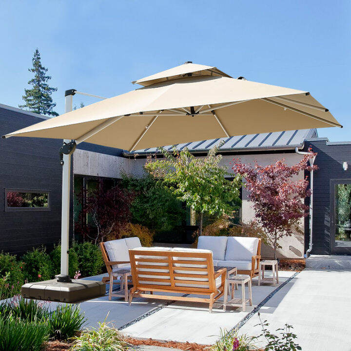 Rattan outdoor umbrella table and chair combination suit courtyard