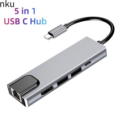 Nku USB C Dock Type-C Thunderbolt 3 To 4K HDMI-Compatible USB 3.0 RJ45 Ethernet Lan PD Charging 5-Port Hub Splitter for Macbook USB Hubs