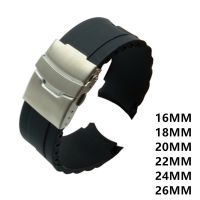 xiaozh 16mm 18mm 20mm 22mm 24mm 26mm Silicone Rubber Diver Silicone Arc Watch Strap With Folding Stainless Steel Clasp Buckle DIY Strap