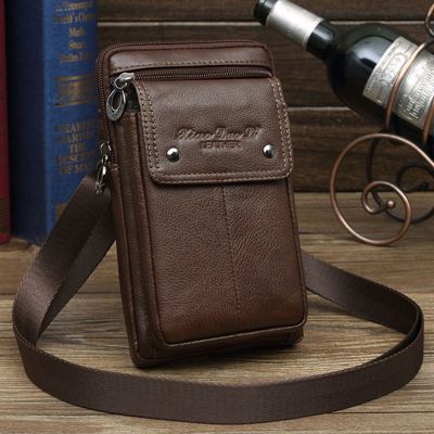 Men Genuine Leather Bag Purse Waist Belt Pack Hook Cross Body 7 Business Cell Phone Case Small Shoulder Fanny Messenger Bags