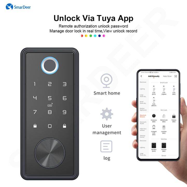 กวางประตูล็อคอัจฉริยะอัจฉริยะสำหรับ-tuya-ล็อคอิเล็กทรอนิกส์-wifi-พร้อมลายนิ้วมือ-สมาร์ทการ์ด-รหัสผ่าน-คีย์-แอปปลดล็อกแบบไร้กุญแจ