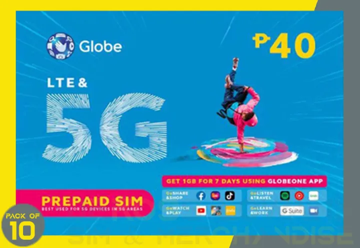 Globe Prepaid Sim Tri-Cut LTE & 5G Network Prepaid Cards (Pack of 10 ...