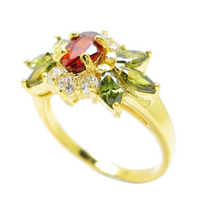 แหวนผู้หญิงมินิมอล-แหวนผู้หญิงแฟชั่น-แหวนดอกไม้-พลอยโกเมน-ประดับเพชร-พลอยมาคี-สีเขียวส่อง-ชุบทอง-บริการเก็บเงินปลายทาง