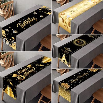 Black Gold Birthday Table Runner 30 40 Birthday Tablecloth Balloon Party Decoration For Home Backdrop Wedding Adult Anniversary