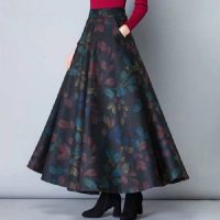 【CW】 Elastic Waist Side Pockets Large Hem Size Skirt Print A Female Wear