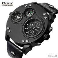 ⌚ นาฬิกา Oulm quartz watch compass mens watch watch dual time zones big dial