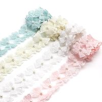 H804 Pearl Bow Flower Organza Lace Trim trimmings Knitting Wedding Lace Embroidered DIY Patchwork Ribbon Sewing Supplies Craft Pipe Fittings Accessori