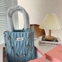 2023 MIUMIUˉSummer New Pearl Chain Pleated Small Square Bag Handbag Single Shoulder Crossbody Diamond Handbag