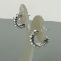 Pearl hoop studs | Sterling silver 19 mm earrings | Bead hoops | Elegant jewelry | Round studs | Silver ear studs | E1090