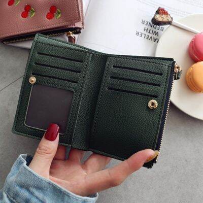 Yogodlns Cute Cherry Embroidery Short Style Wallets Women Card Money Zip Purse