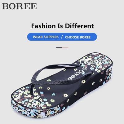 BOREE Flower Patterned Women Shoes Wedges Platform Woman Slippers Summer Non-slip Beach Slippers Women Sandals Flip Flops