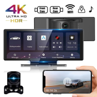 กล้องรถชนด้านหน้าและด้านหลังกล้อง4K + 1080P สำหรับ WiFi CarPlay &amp; Android Auto 10.26 "หน้าจอสัมผัส DVR GPS กล้องติดรถยนต์24H Park