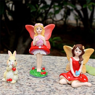 3Pcs Mini Angel Rabbit Resin Sculpture Figurine Statue Home Garden Decoration Ornaments Desktop Decor Handmade Craft Modern Art