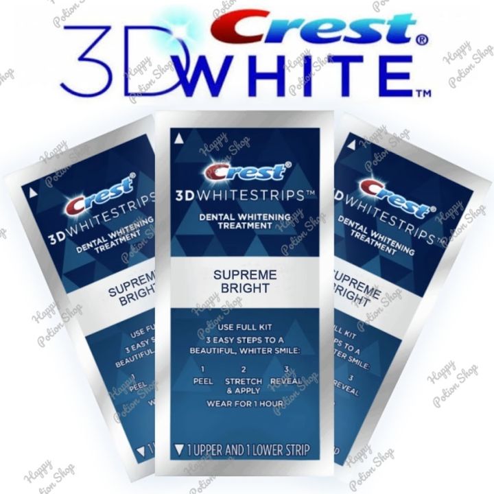 crest-3d-whitestrips-supreme-bright-แผ่นแปะฟันขาวตัวท้อปขาวระดับ-28-แบ่งขาย-1-ซอง-แผ่นฟอกฟันขาว-นำเข้าจากประเทศอเมริกา-ฉลากภาษาอังกฤษ