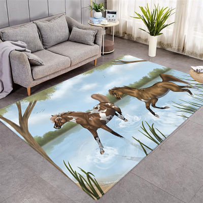 3D Horse Printed Carpet Anti-slip Living Room Area Rug Bedroom Mat Doormat Entrance Floor Mat Decor Alfombra Tapis Tapete Peludo