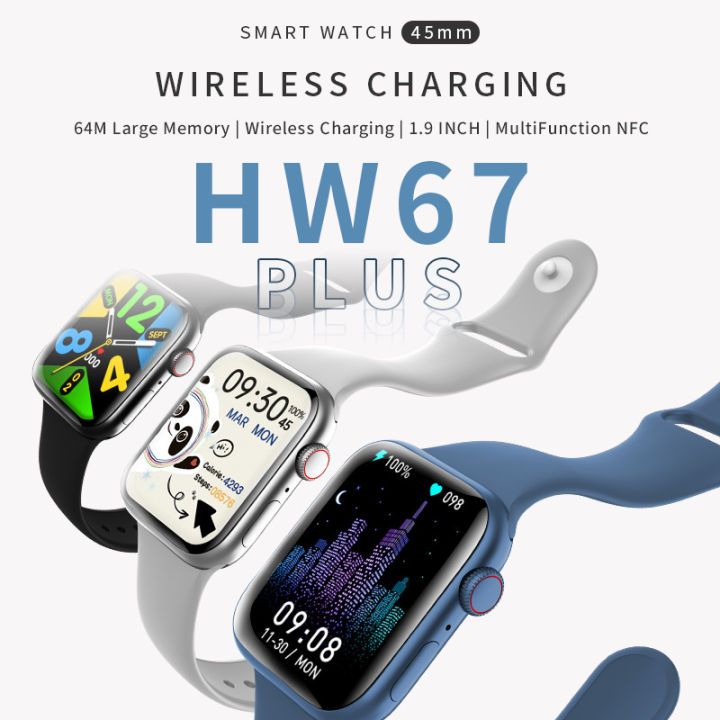 นาฬิกาข้อมือสมาร์ทวอทช์-hw67-plus-nfc-บลูทูธ-1-9-นิ้ว-พร้อมที่ชาร์จไร้สาย-คุยแบบกําหนดเอง-ฟิตเนส