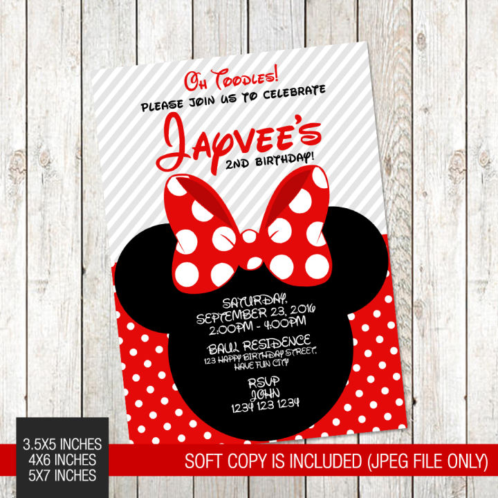 10pcs Minnie Mouse Mickey Mouse Themed Birthday Invitation Card B041 ...