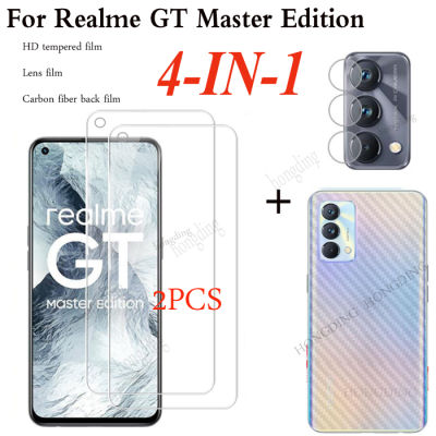 4-In-1สำหรับ Realme GT 5G /GT Neo 5G /Gt Master Edition 5G /Gt Neo 2ฟิล์มเลนส์กล้องและกระจกนิรภัยป้องกันหน้าจอป้องกัน HD ล้างและ3D คาร์บอนไฟเบอร์กลับฟิล์ม