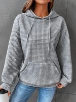 Womens Solid Color Sweatshirt Autumn/Winter Hooded Sweatshirt Waffle Round Neck Long Sleeve Sweatshirt